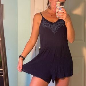 Cute, fringe romper. Navy blue. Size M. Liner built in.